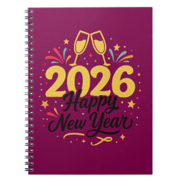 Gott nytt år 2026 anteckningsbok | Festlig gulddes