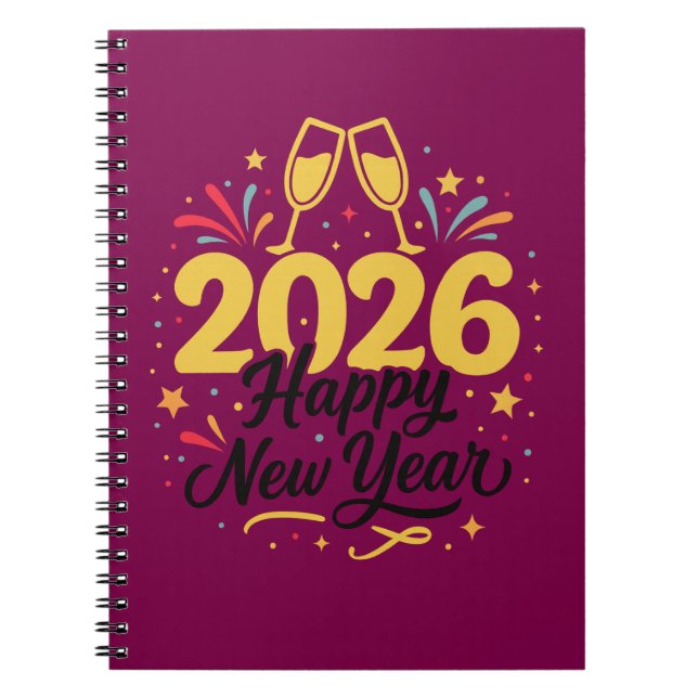 Gott nytt år 2026 anteckningsbok | Festlig gulddes (Framsidan)