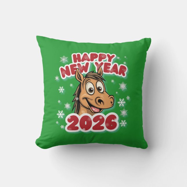 Gott nytt år 2026: År för Häst Mascot Kudde (Framsida)