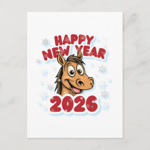 Gott nytt år 2026: År för hästmaskot Vykort