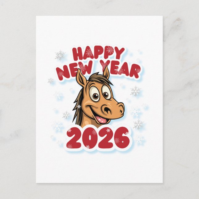 Gott nytt år 2026: År för hästmaskot Vykort (Framsida)