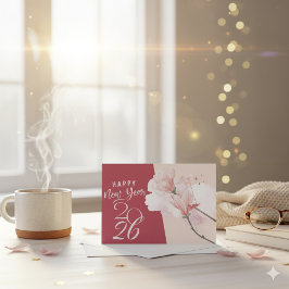Gott nytt år 2026 Blommig Elegant Magnoliadesign Anteckningskort