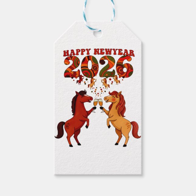 Gott nytt år 2026 – Celebrerar hästar med Cham Presentetikett (Framsidan)