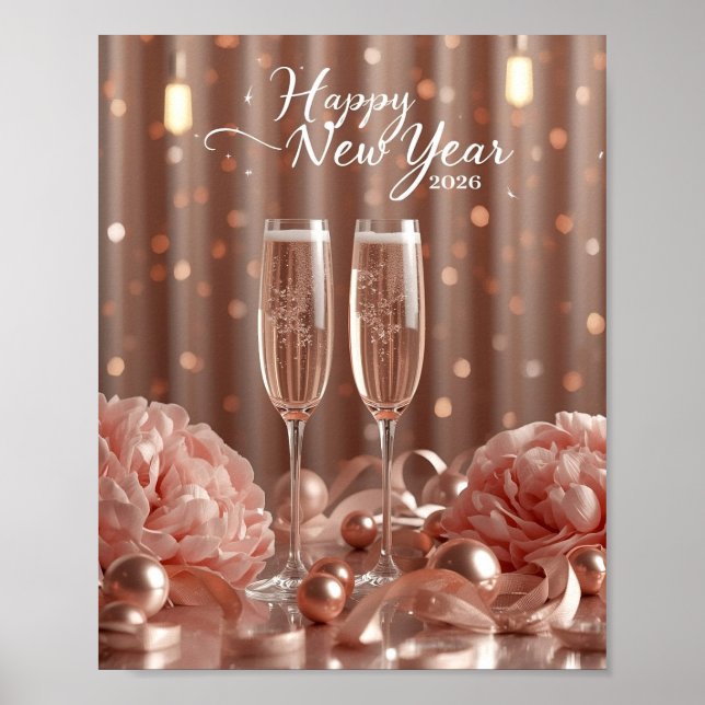 gott nytt år 2026 champagne glänsande affisch (Framsidan)