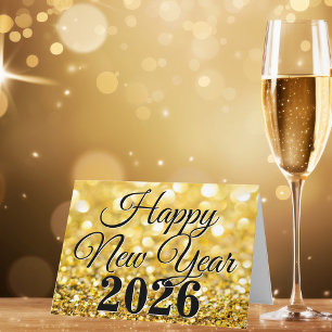 Gott nytt år 2026 Chic Anpassningsbar Guld Busines Helgkort