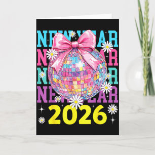 Gott nytt år 2026 Coquette Bow & Disco Ball Kort