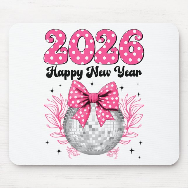 Gott nytt år 2026 Coquette Bow & Disco Ball  Musmatta (Framsidan)