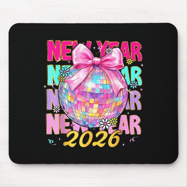 Gott nytt år 2026 Coquette Bow & Disco Ball  Musmatta (Framsidan)