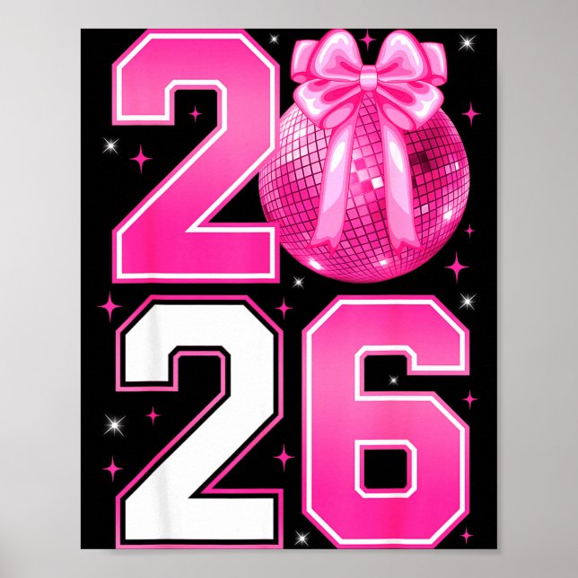 Gott nytt år 2026 Coquette Bow & Disco Ball  Poster (Framsidan)
