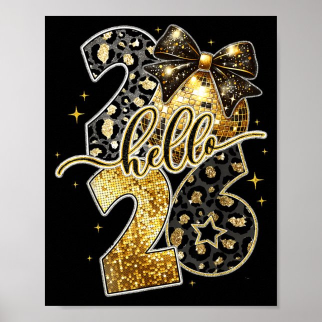 Gott nytt år 2026 Coquette Bow Guld Familj Mat Poster (Framsidan)