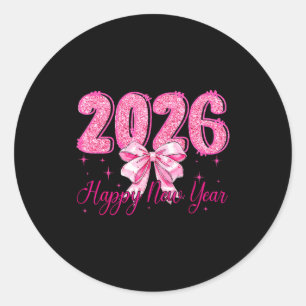 Gott nytt år 2026 Coquette Bow Nyårsafton Par Runt Klistermärke