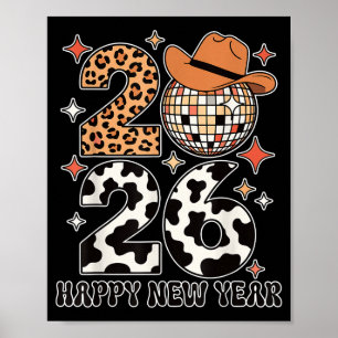 Gott nytt år 2026 Cowgirl Disco Boll Western Leo Poster