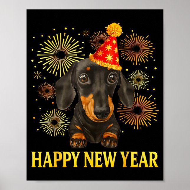 Gott nytt år 2026 Dachshund fyrverkerier Nyår  Poster (Framsidan)