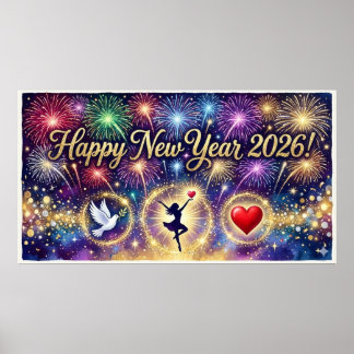 Gott nytt år 2026 Dekorativt konstverk fyrverkerie Poster