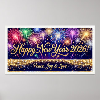 Gott nytt år 2026 Dekorativt konstverk fyrverkerie Poster