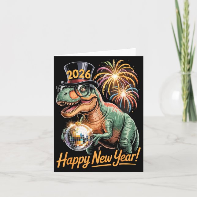 Gott Nytt År 2026 Dinosaur Rollig T-rex Tröja För  Kort (Framsida)