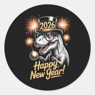 Gott nytt år 2026 Dinosaur Rollig T-rex Tröja För Runt Klistermärke