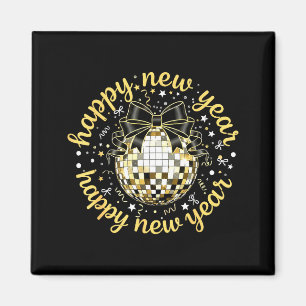 Gott Nytt År 2026 Disco Boll Guld Båge Coquette C Magnet