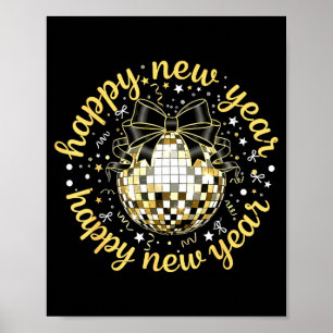 Gott nytt år 2026 Disco Boll Guld Båge Coquette C Poster