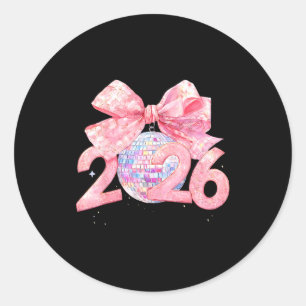 Gott nytt år 2026 Disco Boll Nk Coquette Slöja Fam Runt Klistermärke