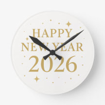 ✨ Gott Nytt År 2026 Elegant Guld Väggur | Mi