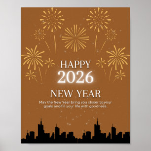 Gott nytt år 2026 – Elegant gyllenbrun affisch. Poster