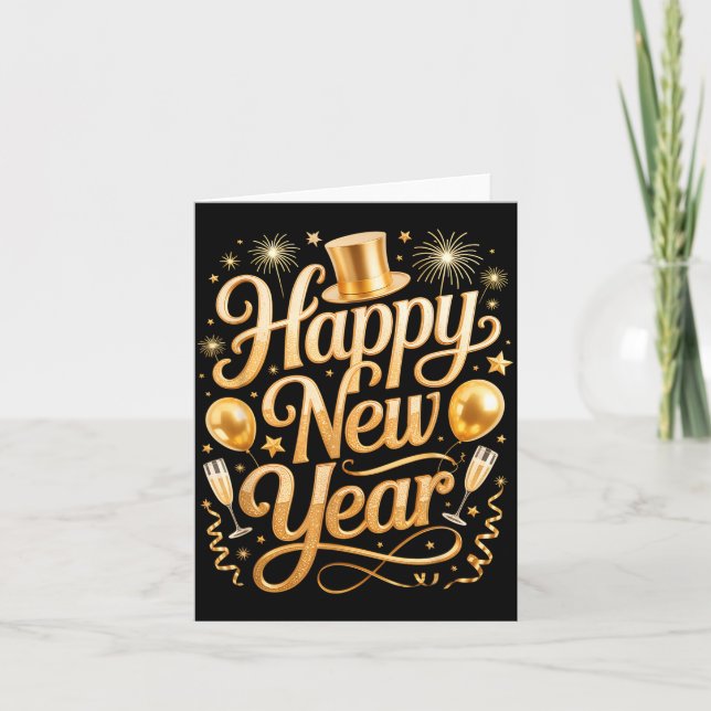 Gott nytt år 2026 festballonger, fyrverkerier och  kort (Framsida)