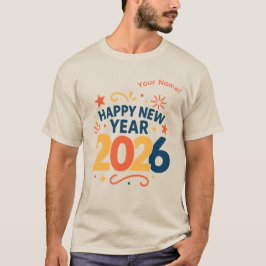 Gott nytt år 2026 Festiv Typsnitts T-Shirt