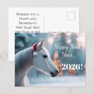 Gott nytt år 2026: Festive Horse in Santa Hat Helg Vykort