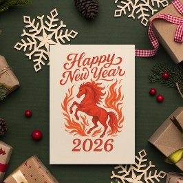 Gott nytt år 2026 Fiery Horse Helg Vykort