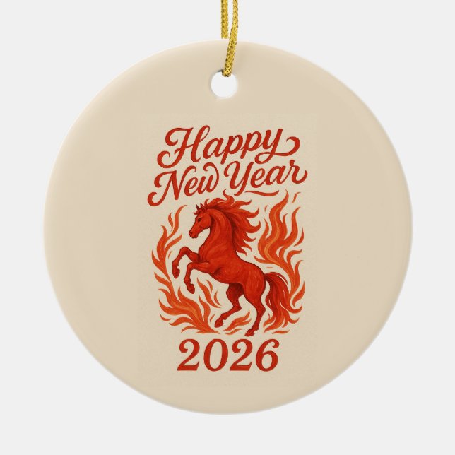 Gott nytt år 2026 Fiery Horse Julgransprydnad Keramik (Framsidan)