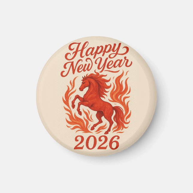 Gott nytt år 2026 Fiery Horse Magnet (Framsidan)