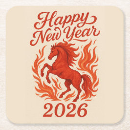 Gott nytt år 2026 Fiery Horse Underlägg Papper Kvadrat