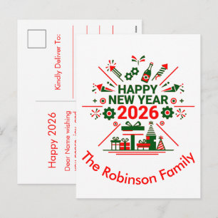 Gott nytt år 2026 Firande Helg Vykort