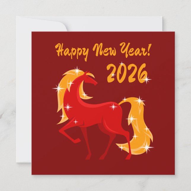 Gott nytt år 2026 Fire Horse China Zodiac Kort (Framsida)