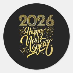 Gott nytt år 2026 Fireworks Runt Klistermärke