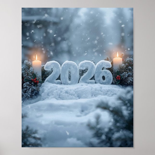 gott nytt år 2026 frostig vinteraffisch poster (Framsidan)