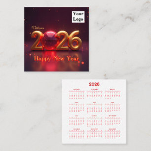 Gott nytt år 2026 fyrkantigt visitkort