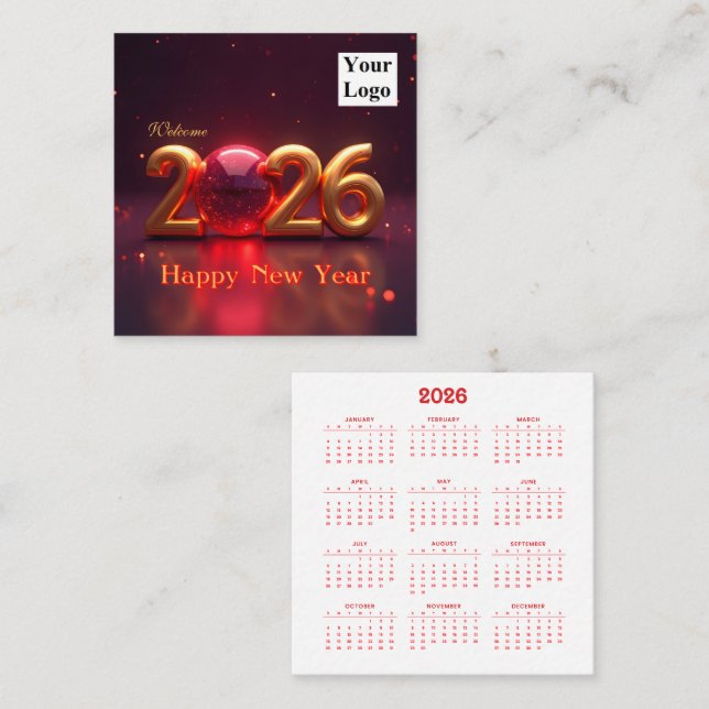 Gott nytt år 2026 fyrkantigt visitkort (Fram/baksida)