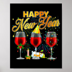 Gott Nytt År 2026 Glas Vin Fyrverkerier Nyårsafton Poster