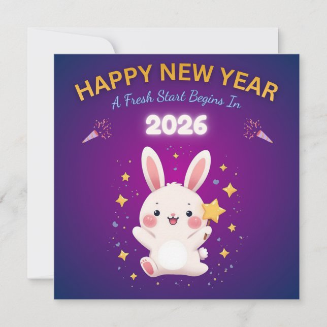 Gott nytt år 2026 Grattis-kort med söt kanin Kort (Framsida)