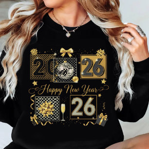 Gott nytt år 2026 Guld Glitter Firande T Shirt