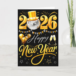 Gott nytt år 2026 Guld Hatt Disco Boll Ballong Ce Kort