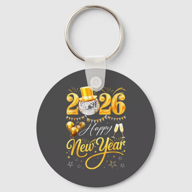 Gott nytt år 2026 Guld Hatt Disco Boll Ballong Ce Nyckelring (Framsida)