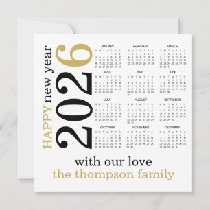 Gott nytt år 2026 Guld Vitkalender Julkort