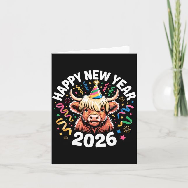 Gott nytt år 2026 Highlandko & festhatt N Kort (Framsida)