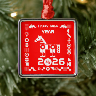 Gott nytt år 2026 julgransprydnad metall
