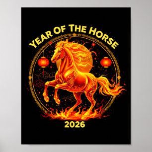 Gott nytt år 2026 Kinesiskt nytt år Häst Zodiak Poster