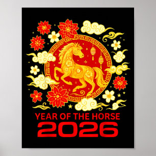 Gott nytt år 2026 Kinesiskt nytt år Häst Zodiak Poster
