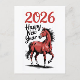 Gott nytt år 2026 Kort Röd Häst Illustration